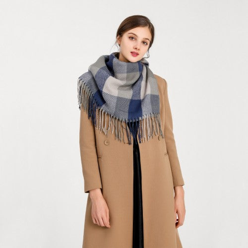 S6430 - Women Fashion Long Shawl Grid Tassel Winter Warm Lattice Large Scarf - Grey | Neil's Luggage Store