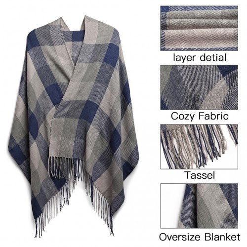 S6430 - Women Fashion Long Shawl Grid Tassel Winter Warm Lattice Large Scarf - Grey | Neil's Luggage Store