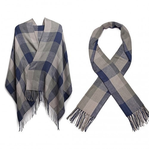 S6430 - Women Fashion Long Shawl Grid Tassel Winter Warm Lattice Large Scarf - Grey | Neil's Luggage Store