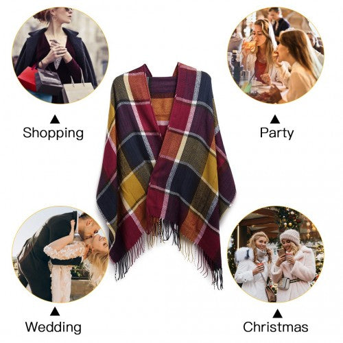 S6430 - Women Fashion Long Shawl Grid Tassel Winter Warm Lattice Large Scarf - Purple | Neil's Luggage Store