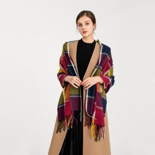 S6430 - Women Fashion Long Shawl Grid Tassel Winter Warm Lattice Large Scarf - Purple | Neil's Luggage Store