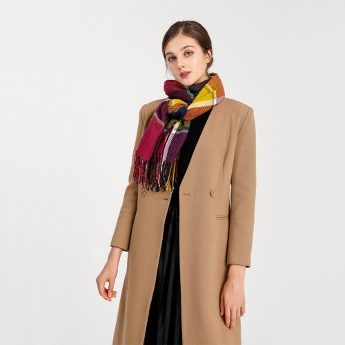 S6430 - Women Fashion Long Shawl Grid Tassel Winter Warm Lattice Large Scarf - Purple | Neil's Luggage Store