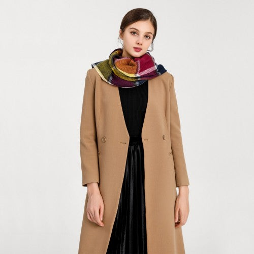 S6430 - Women Fashion Long Shawl Grid Tassel Winter Warm Lattice Large Scarf - Purple | Neil's Luggage Store