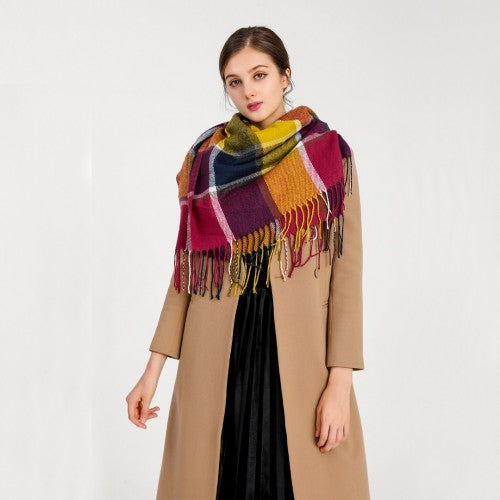 S6430 - Women Fashion Long Shawl Grid Tassel Winter Warm Lattice Large Scarf - Purple | Neil's Luggage Store