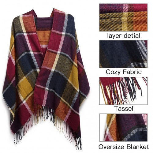 S6430 - Women Fashion Long Shawl Grid Tassel Winter Warm Lattice Large Scarf - Purple | Neil's Luggage Store