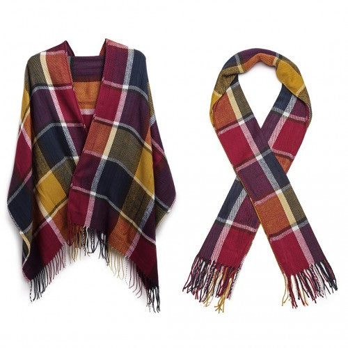S6430 - Women Fashion Long Shawl Grid Tassel Winter Warm Lattice Large Scarf - Purple | Neil's Luggage Store