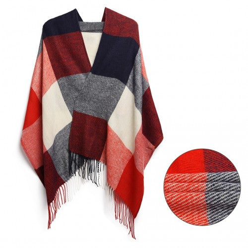 S6430 - Women Fashion Long Shawl Grid Tassel Winter Warm Lattice Large Scarf - Red | Neil's Luggage Store