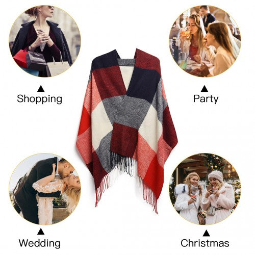 S6430 - Women Fashion Long Shawl Grid Tassel Winter Warm Lattice Large Scarf - Red | Neil's Luggage Store