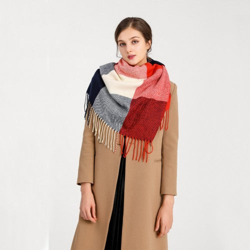 S6430 - Women Fashion Long Shawl Grid Tassel Winter Warm Lattice Large Scarf - Red | Neil's Luggage Store