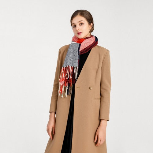 S6430 - Women Fashion Long Shawl Grid Tassel Winter Warm Lattice Large Scarf - Red | Neil's Luggage Store
