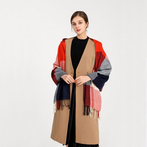 S6430 - Women Fashion Long Shawl Grid Tassel Winter Warm Lattice Large Scarf - Red | Neil's Luggage Store