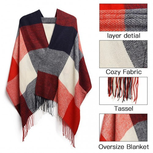 S6430 - Women Fashion Long Shawl Grid Tassel Winter Warm Lattice Large Scarf - Red | Neil's Luggage Store