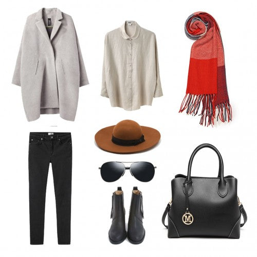 S6430 - Women Fashion Long Shawl Grid Tassel Winter Warm Lattice Large Scarf - Red | Neil's Luggage Store