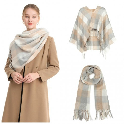 S6433 - Acrylic Fashion Women's Long Shawl Grid Tassel Winter Warm Oversized Scarf - Beige | Neil's Luggage Store