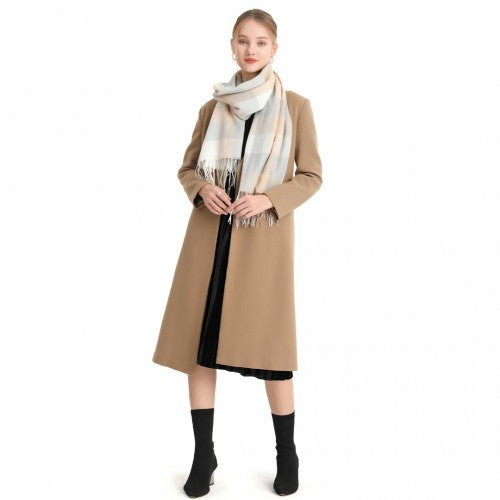 S6433 - Acrylic Fashion Women's Long Shawl Grid Tassel Winter Warm Oversized Scarf - Beige | Neil's Luggage Store