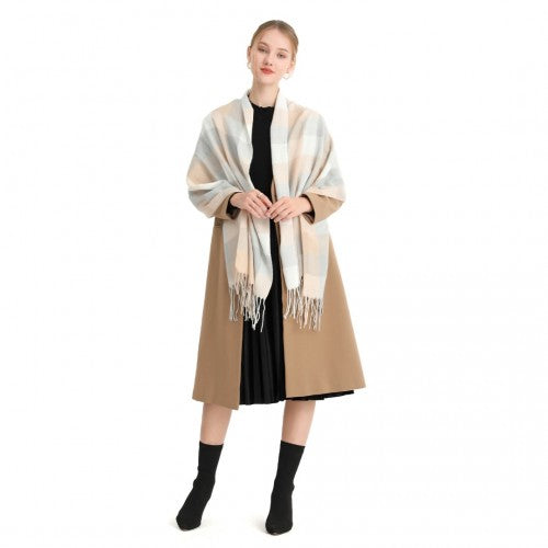 S6433 - Acrylic Fashion Women's Long Shawl Grid Tassel Winter Warm Oversized Scarf - Beige | Neil's Luggage Store