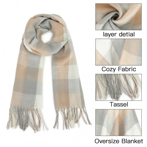 S6433 - Acrylic Fashion Women's Long Shawl Grid Tassel Winter Warm Oversized Scarf - Beige | Neil's Luggage Store