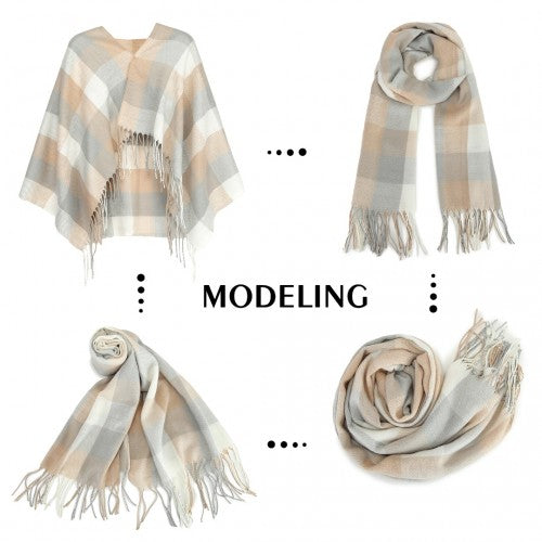 S6433 - Acrylic Fashion Women's Long Shawl Grid Tassel Winter Warm Oversized Scarf - Beige | Neil's Luggage Store