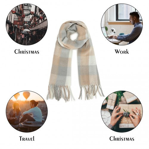 S6433 - Acrylic Fashion Women's Long Shawl Grid Tassel Winter Warm Oversized Scarf - Beige | Neil's Luggage Store