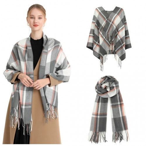 S6433 - Acrylic Fashion Women's Long Shawl Grid Tassel Winter Warm Oversized Scarf - Grey | Neil's Luggage Store