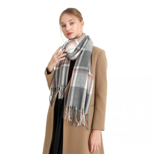 S6433 - Acrylic Fashion Women's Long Shawl Grid Tassel Winter Warm Oversized Scarf - Grey | Neil's Luggage Store
