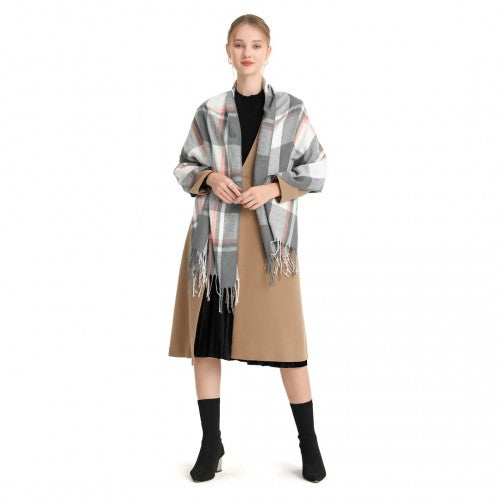 S6433 - Acrylic Fashion Women's Long Shawl Grid Tassel Winter Warm Oversized Scarf - Grey | Neil's Luggage Store