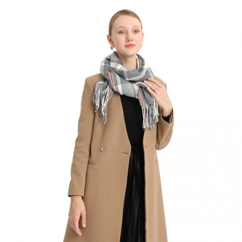 S6433 - Acrylic Fashion Women's Long Shawl Grid Tassel Winter Warm Oversized Scarf - Grey | Neil's Luggage Store