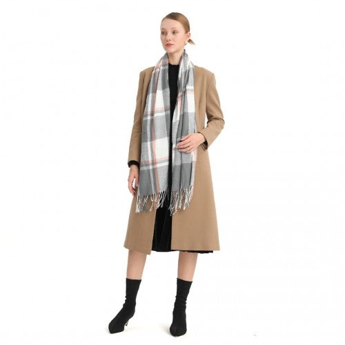 S6433 - Acrylic Fashion Women's Long Shawl Grid Tassel Winter Warm Oversized Scarf - Grey | Neil's Luggage Store