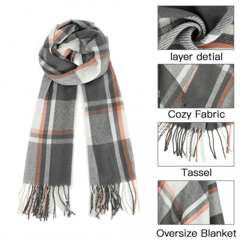 S6433 - Acrylic Fashion Women's Long Shawl Grid Tassel Winter Warm Oversized Scarf - Grey | Neil's Luggage Store