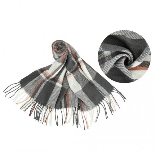 S6433 - Acrylic Fashion Women's Long Shawl Grid Tassel Winter Warm Oversized Scarf - Grey | Neil's Luggage Store