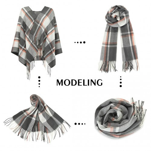 S6433 - Acrylic Fashion Women's Long Shawl Grid Tassel Winter Warm Oversized Scarf - Grey | Neil's Luggage Store