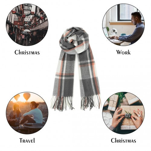 S6433 - Acrylic Fashion Women's Long Shawl Grid Tassel Winter Warm Oversized Scarf - Grey | Neil's Luggage Store