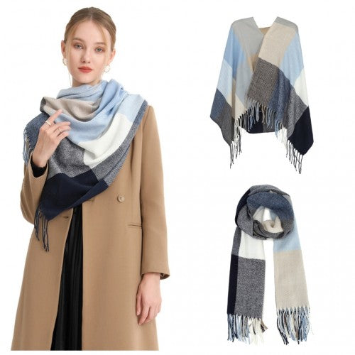 S6433 - Acrylic Fashion Women's Long Shawl Grid Tassel Winter Warm Oversized Scarf - Navy | Neil's Luggage Store