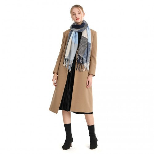 S6433 - Acrylic Fashion Women's Long Shawl Grid Tassel Winter Warm Oversized Scarf - Navy | Neil's Luggage Store