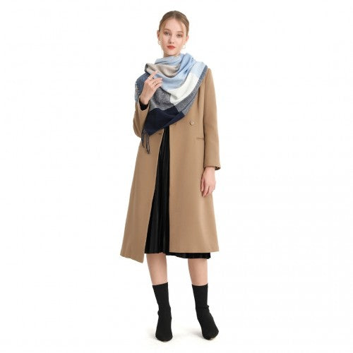 S6433 - Acrylic Fashion Women's Long Shawl Grid Tassel Winter Warm Oversized Scarf - Navy | Neil's Luggage Store