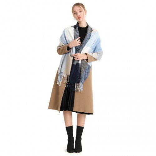 S6433 - Acrylic Fashion Women's Long Shawl Grid Tassel Winter Warm Oversized Scarf - Navy | Neil's Luggage Store