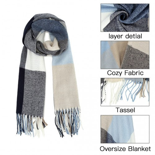 S6433 - Acrylic Fashion Women's Long Shawl Grid Tassel Winter Warm Oversized Scarf - Navy | Neil's Luggage Store
