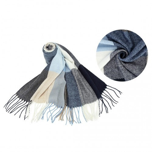 S6433 - Acrylic Fashion Women's Long Shawl Grid Tassel Winter Warm Oversized Scarf - Navy | Neil's Luggage Store