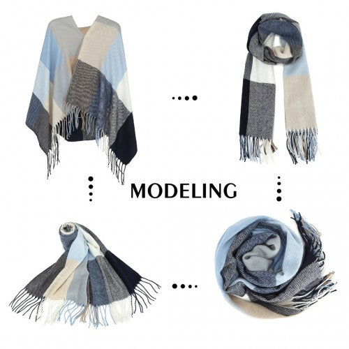 S6433 - Acrylic Fashion Women's Long Shawl Grid Tassel Winter Warm Oversized Scarf - Navy | Neil's Luggage Store