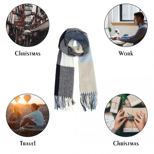 S6433 - Acrylic Fashion Women's Long Shawl Grid Tassel Winter Warm Oversized Scarf - Navy | Neil's Luggage Store