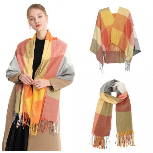 S6433 - Acrylic Fashion Women's Long Shawl Grid Tassel Winter Warm Oversized Scarf - Orange | Neil's Luggage Store