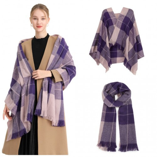 S6433 - Acrylic Fashion Women's Long Shawl Grid Tassel Winter Warm Oversized Scarf - Purple | Neil's Luggage Store