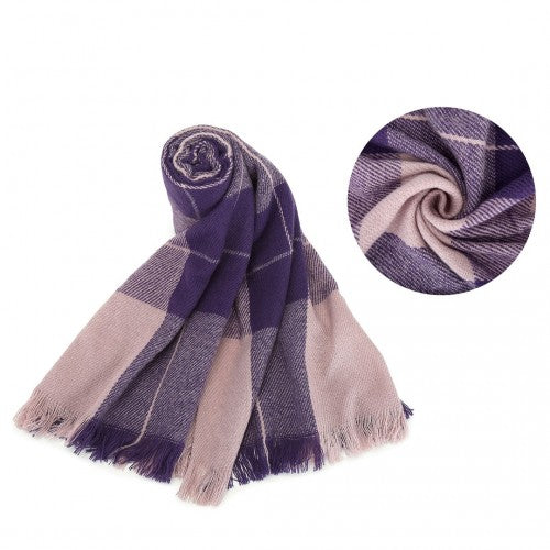 S6433 - Acrylic Fashion Women's Long Shawl Grid Tassel Winter Warm Oversized Scarf - Purple | Neil's Luggage Store