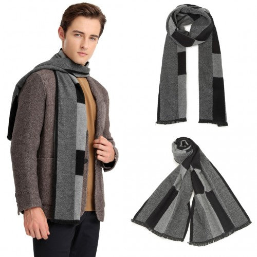 S6434 - Men's Fashion Irregular Grid Winter Scarf for Warmth and Style - Black | Neil's Luggage Store