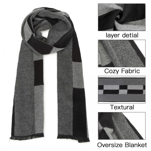 S6434 - Men's Fashion Irregular Grid Winter Scarf for Warmth and Style - Black | Neil's Luggage Store
