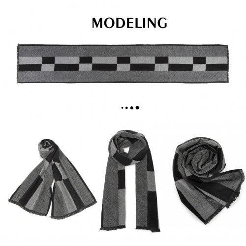 S6434 - Men's Fashion Irregular Grid Winter Scarf for Warmth and Style - Black | Neil's Luggage Store