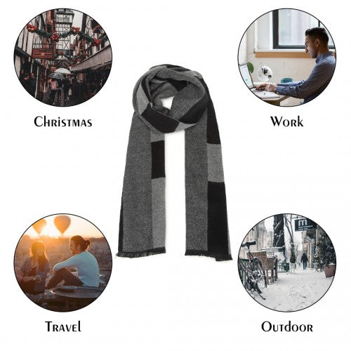 S6434 - Men's Fashion Irregular Grid Winter Scarf for Warmth and Style - Black | Neil's Luggage Store