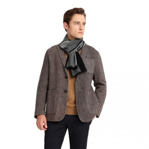 S6434 - Men's Fashion Irregular Grid Winter Scarf for Warmth and Style - Black | Neil's Luggage Store