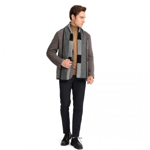 S6434 - Men's Fashion Irregular Grid Winter Scarf for Warmth and Style - Black | Neil's Luggage Store
