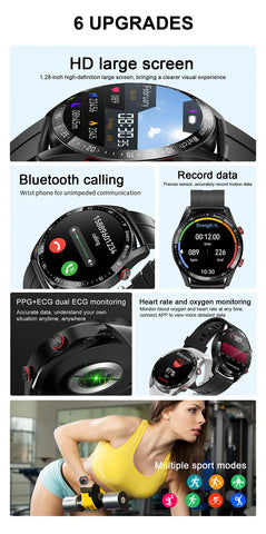 Bluetooth Smartwatch ECG + PPG, Fitness Tracker, Health Monitor